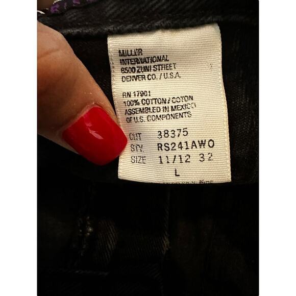 Rockies Women's Black 100% Cotton rare studded Pant Size 11/12 slim long rise - Picture 8 of 13